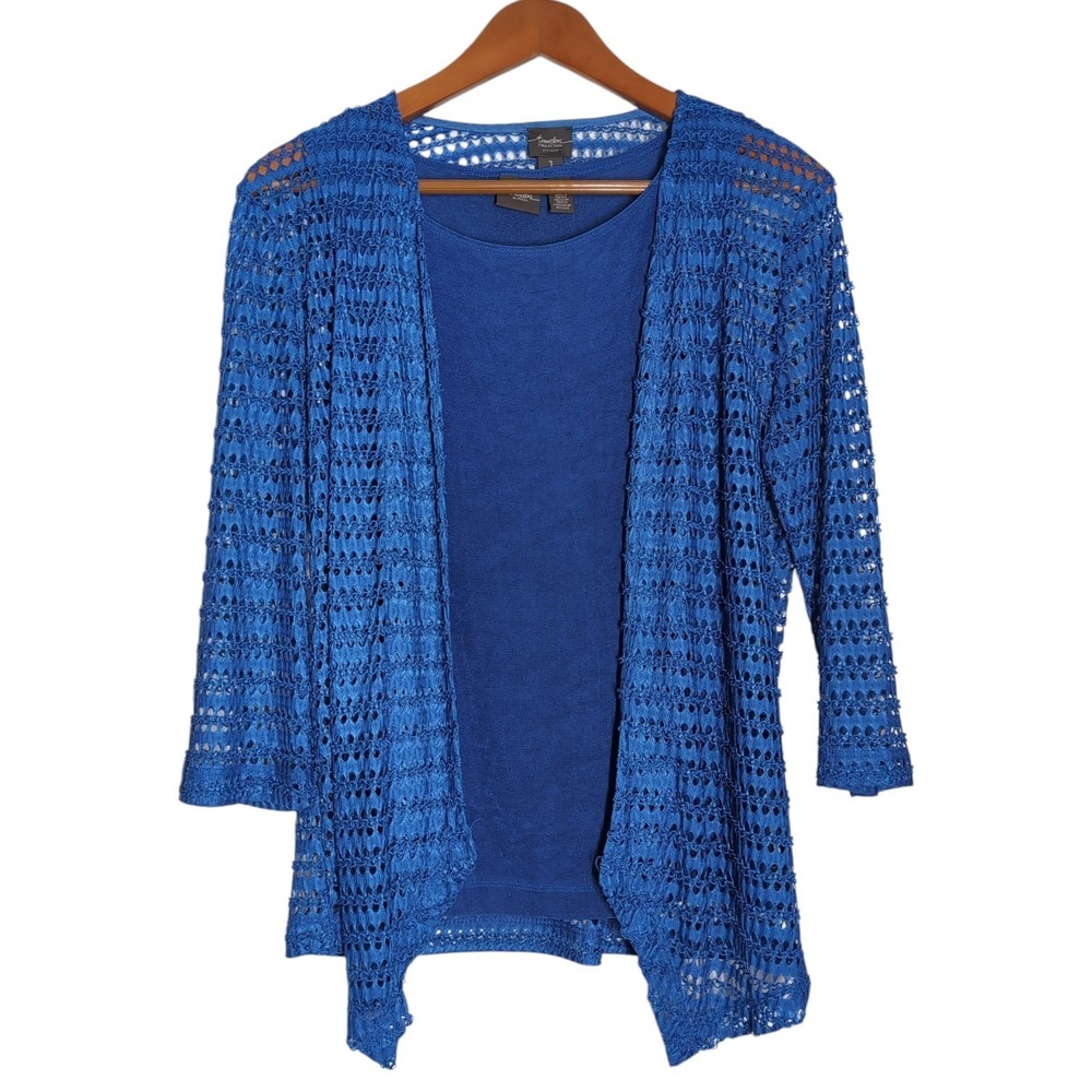 Chico's Travelers 2 Piece Set Women Size 1 US M/8 Crochet Cardigan Tank Top